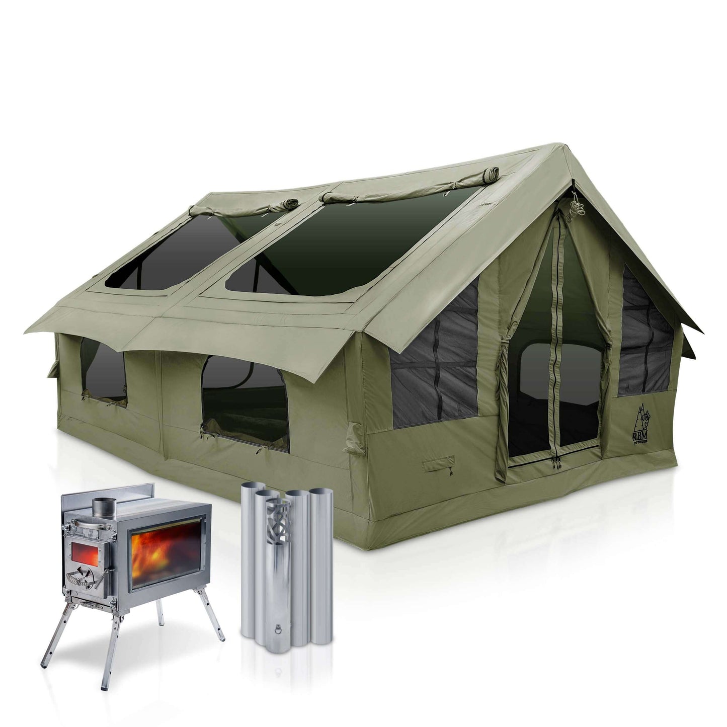 RBM Panda Large Forest Green + Stove Caminus M - Inflatable Tents for Camping with Stove
