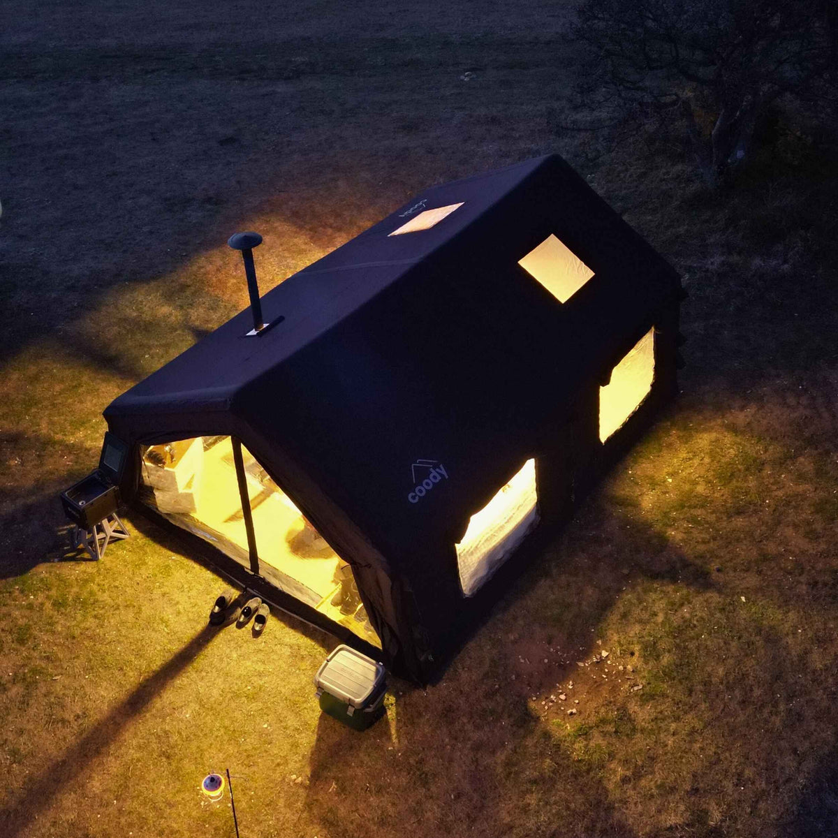 Coody Familia AirTent 17.2 Black – Large Inflatable Hot Tent with Stove Jack for Camping, 2–10 People
