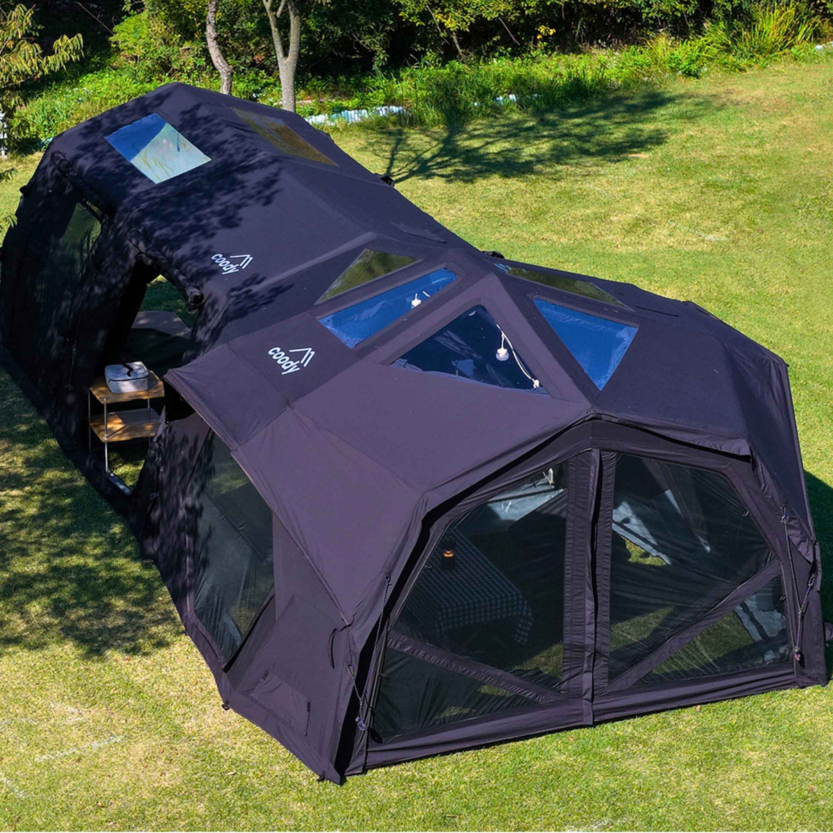 Coody Familia AirTent 17.2 Pro Black – Inflatable Hot Tent with Stove Jack for Camping, 2–10 People