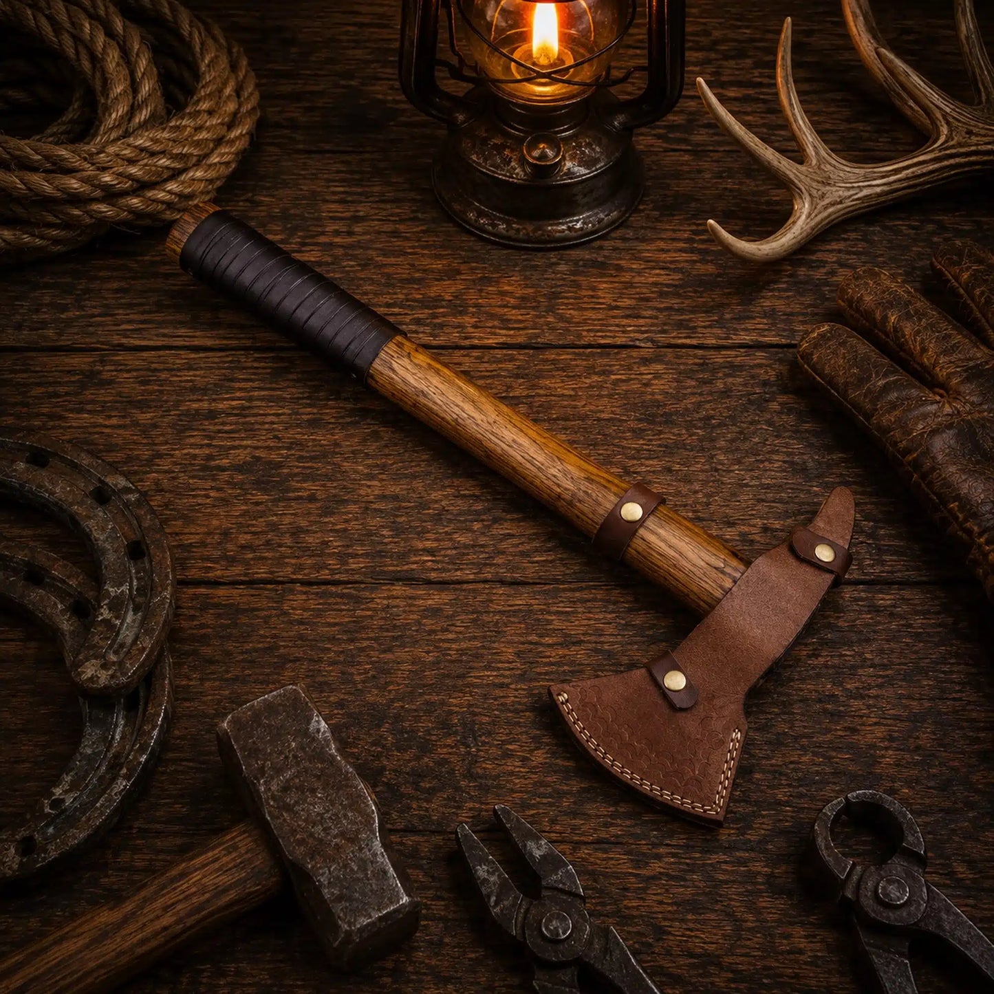 Handmade Tomahawk Axe Black Hawk with Belt Leather Sheath
