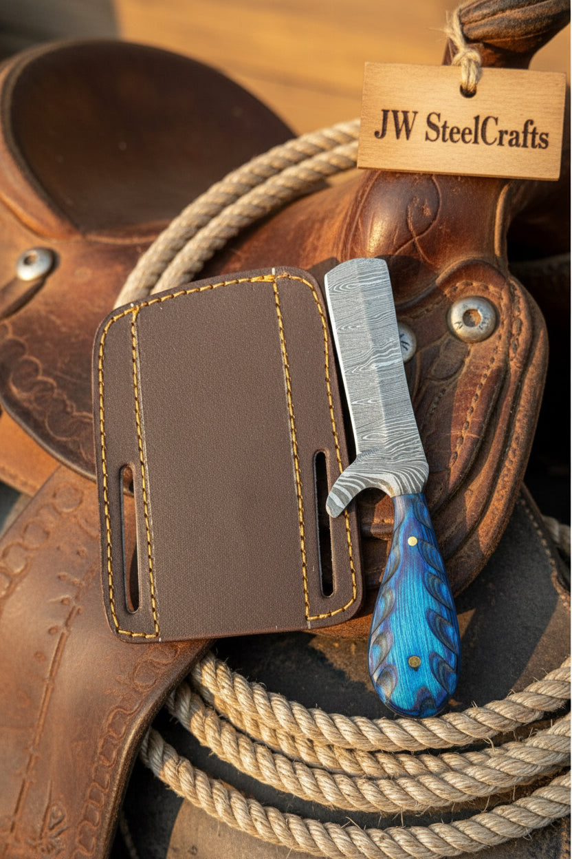 Sapphire Ridge Bull Cutter Knife 7" Handmade Carved Wave Resin
