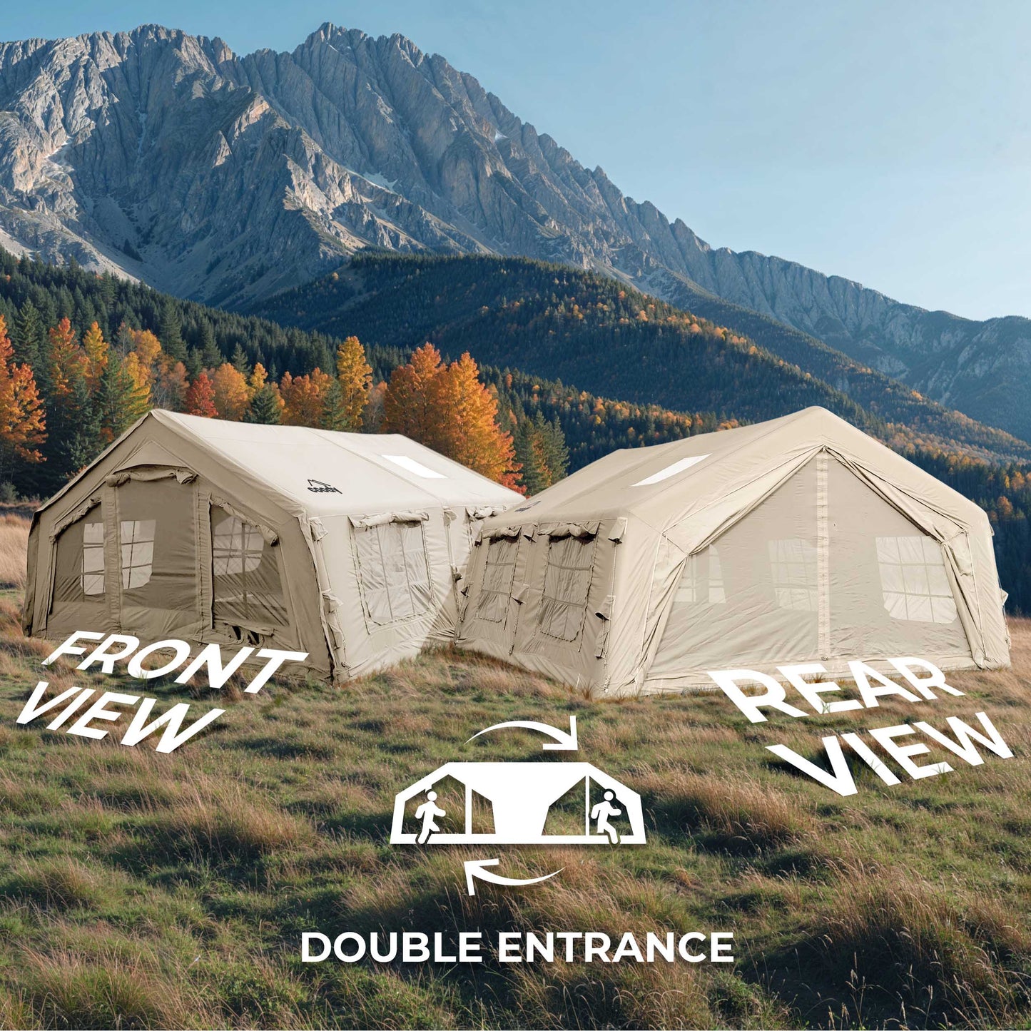 Coody 17.2 | RBM Outdoors (Koala 7) Beige + Stove Caminus M - Inflatable Tents for Camping with Stove