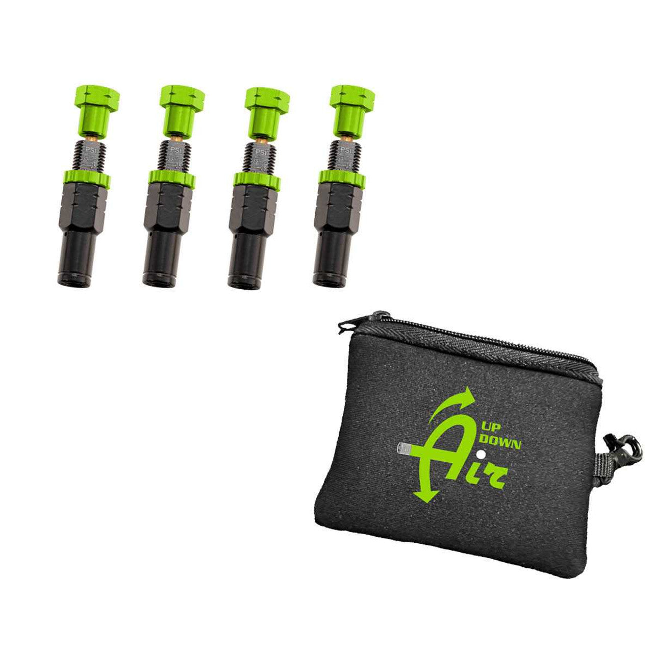 Overland Vehicle Systems 4 Piece Adjustable Tire Deflator Kit & Storage Bag