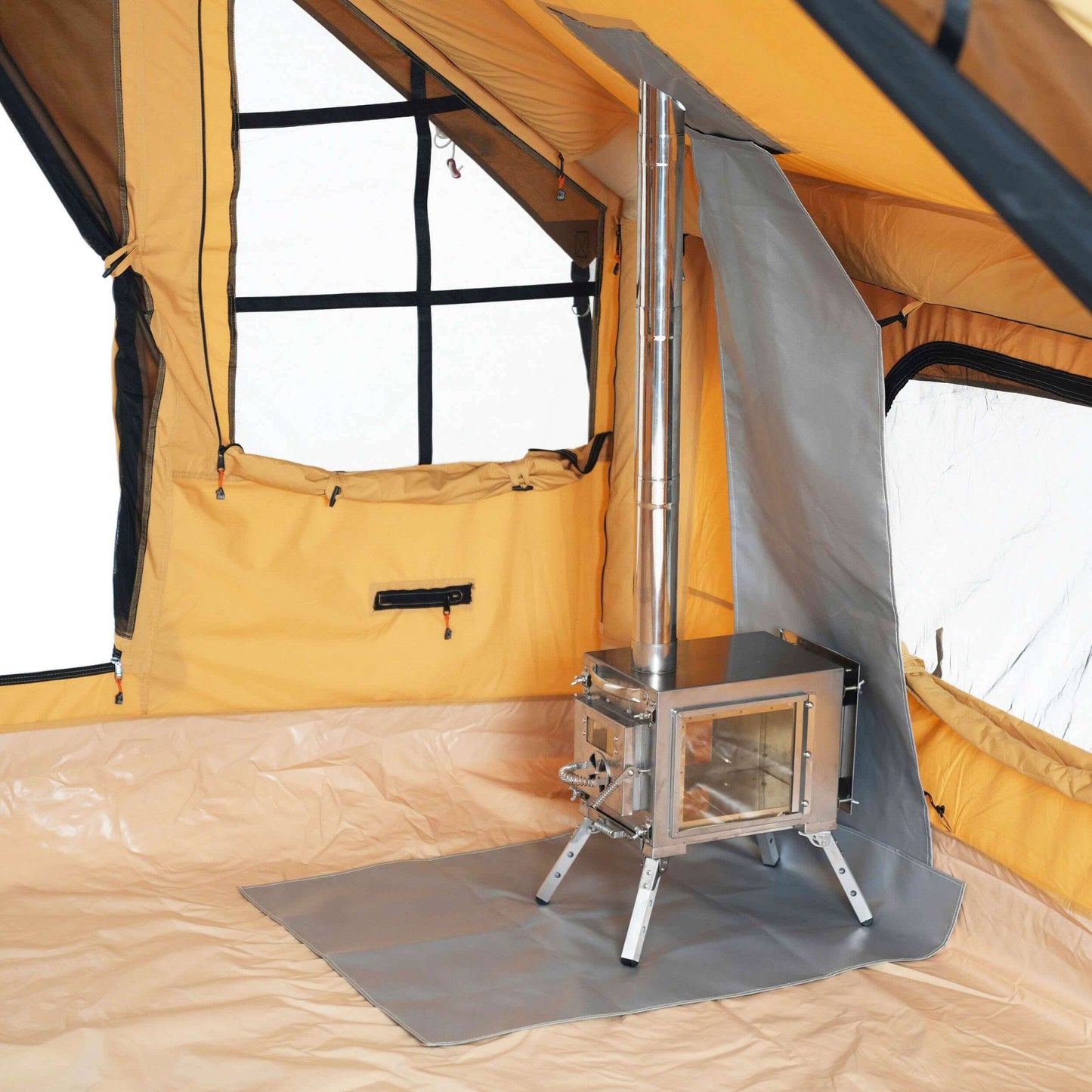 RBM Panda Medium Sunny Beige + Stove Caminus S - Inflatable Tents for Camping with Stove