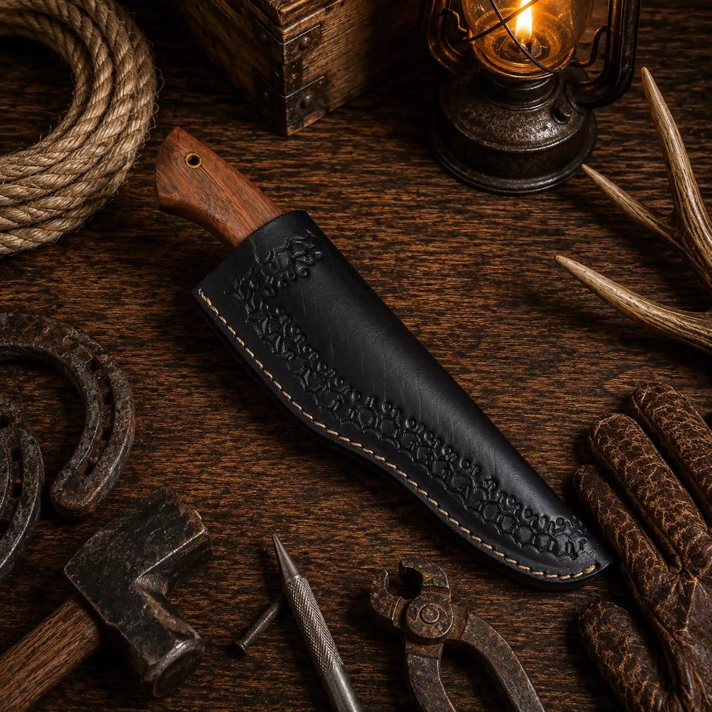 440C Steel Fixed Blade Outdoor Camping Hunting Survival Knife With Leather Sheath
