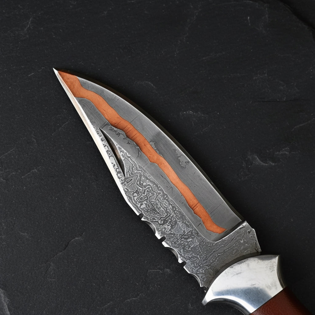 Timberline Trapper Skinner Knife Handmade Damascus Liner Lock wood handle