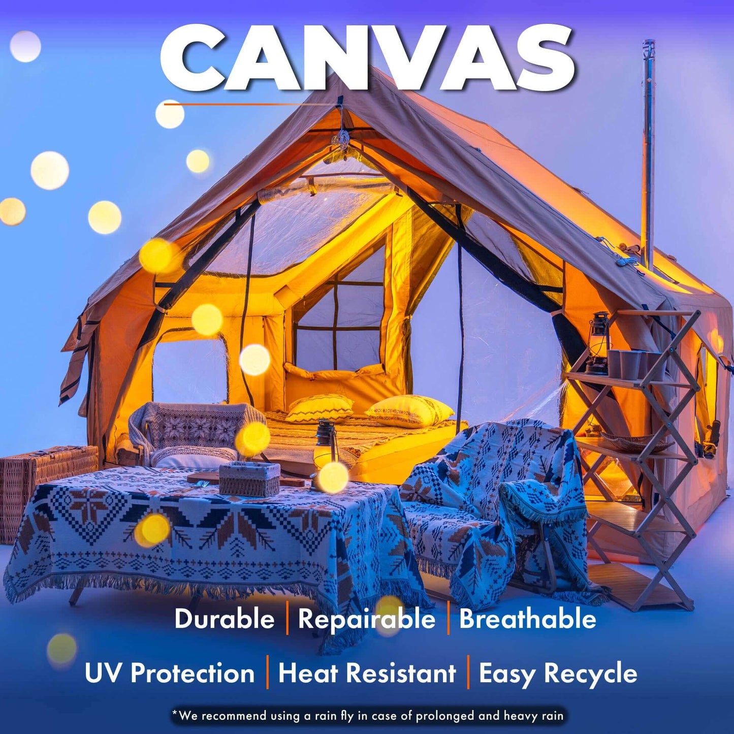 RBM Panda Medium Sunny Beige + Stove Caminus S - Inflatable Tents for Camping with Stove