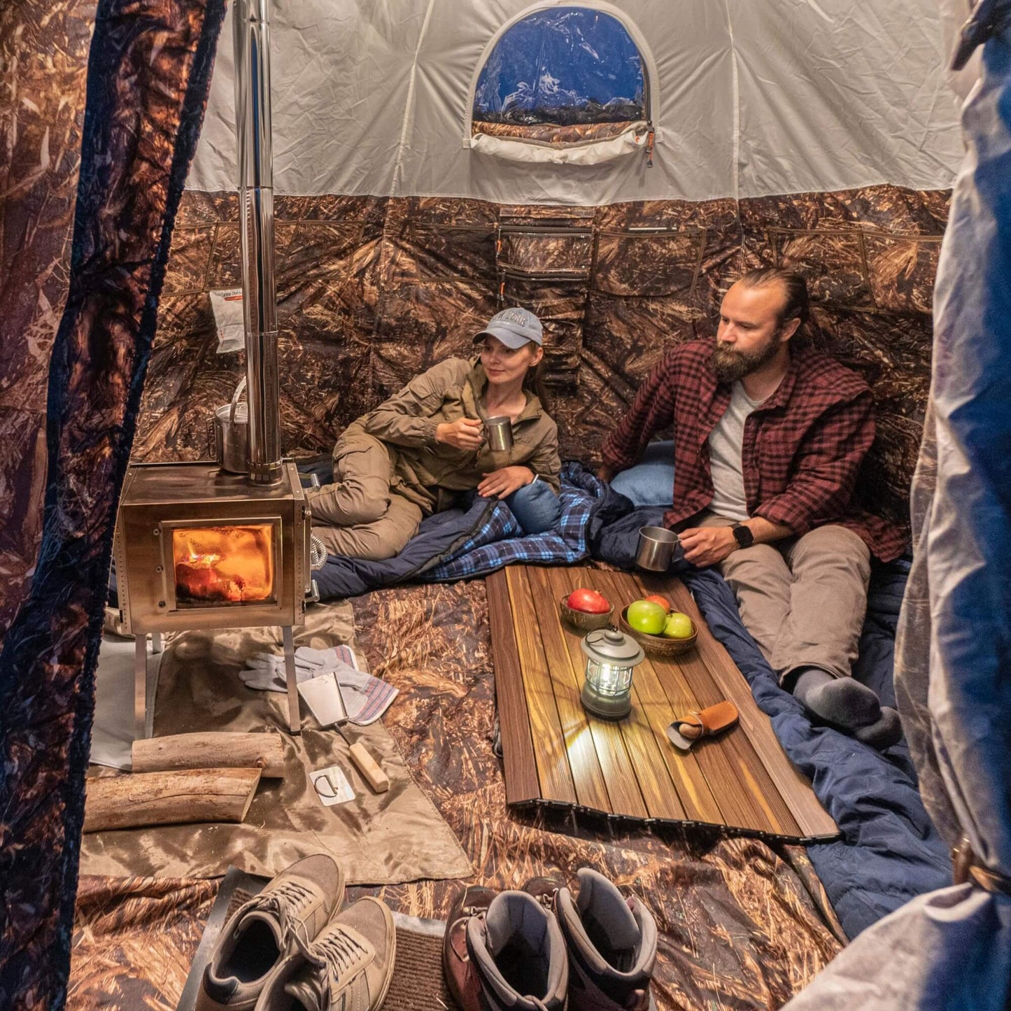 RBM All-Seasons tent UP-2 mini for 1-3 person + Wood Stove Caminus S + Three-Layer Floor
