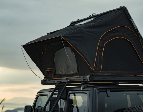 Roveroll Aluminum Side Opening Roof Top Tent | Taupe Body & Black Rainfly 53"