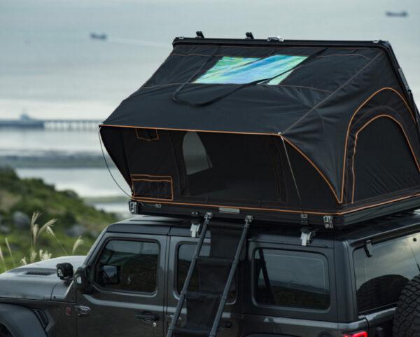 Roveroll Aluminum Side Opening Roof Top Tent | Taupe Body & Black Rainfly 53"