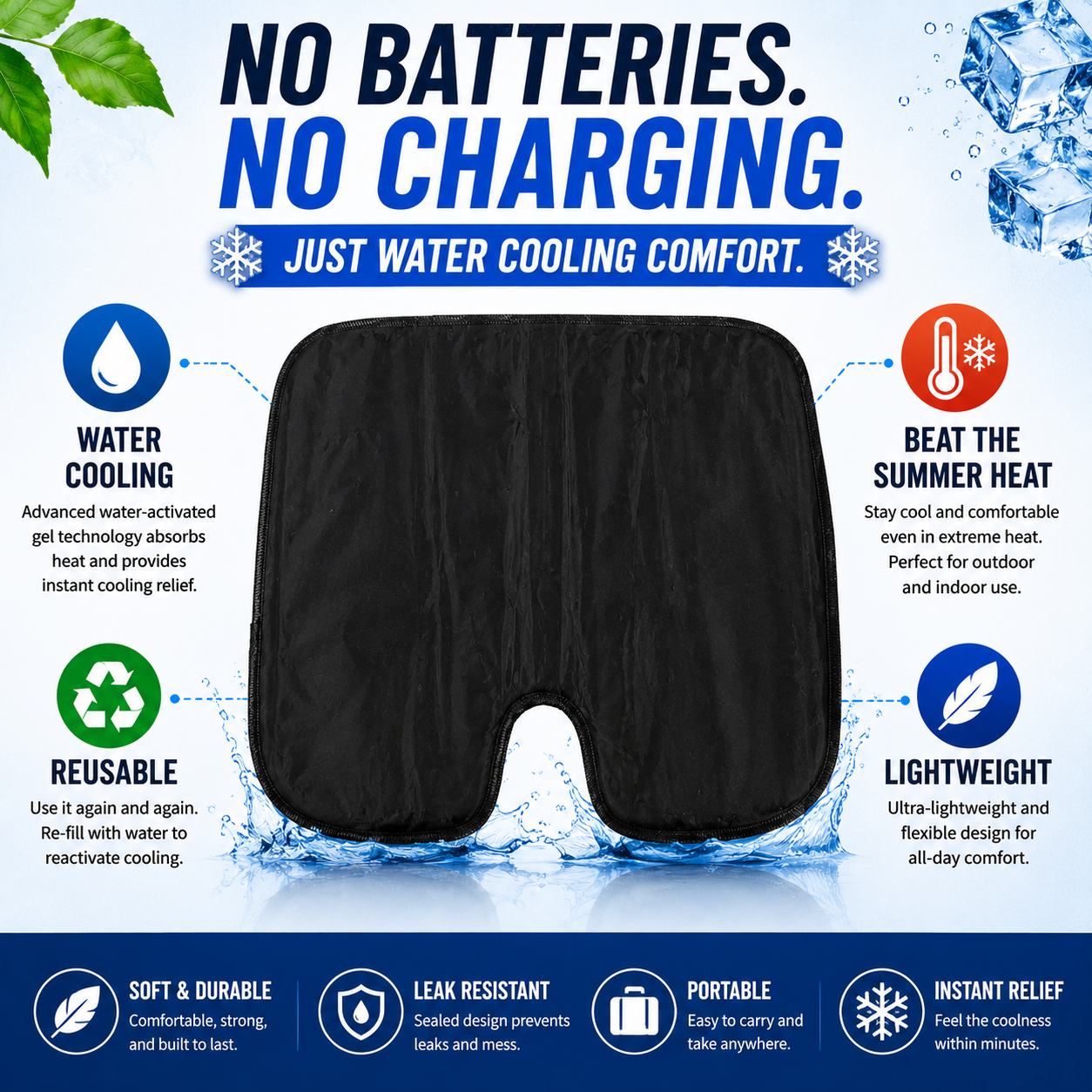 LITEGUEST U-Shaped Water Cooling Gel Seat Cushion – Summer Comfort