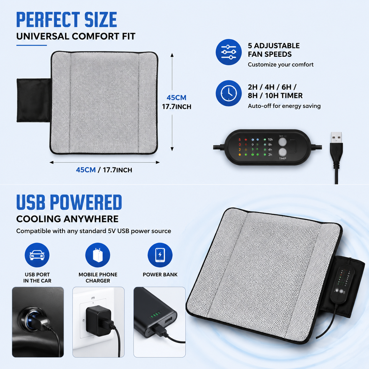 LITEGUEST Fan-Cooling Seat Cushion – USB-Powered Summer Comfort