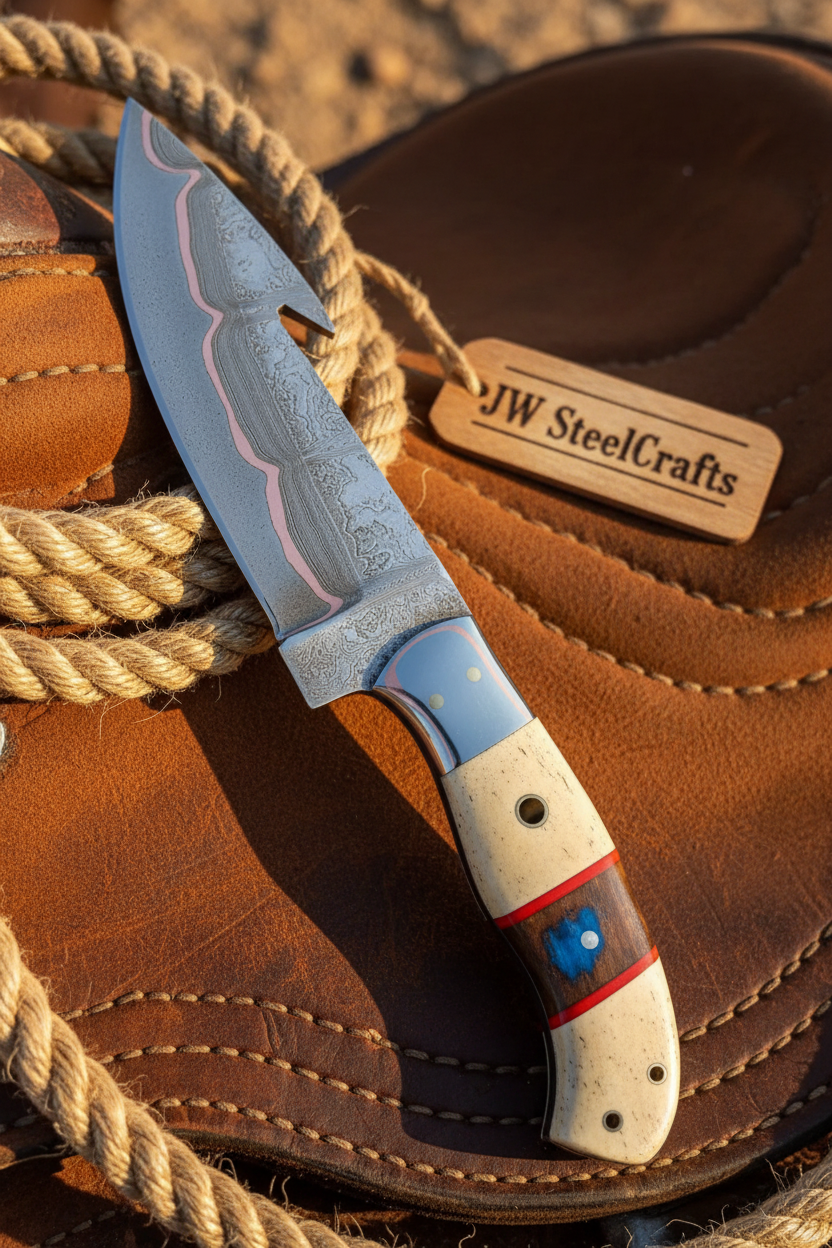 Prairie Star Gut Hook Skinner Knife 11" Handmade San Mai Turquoise