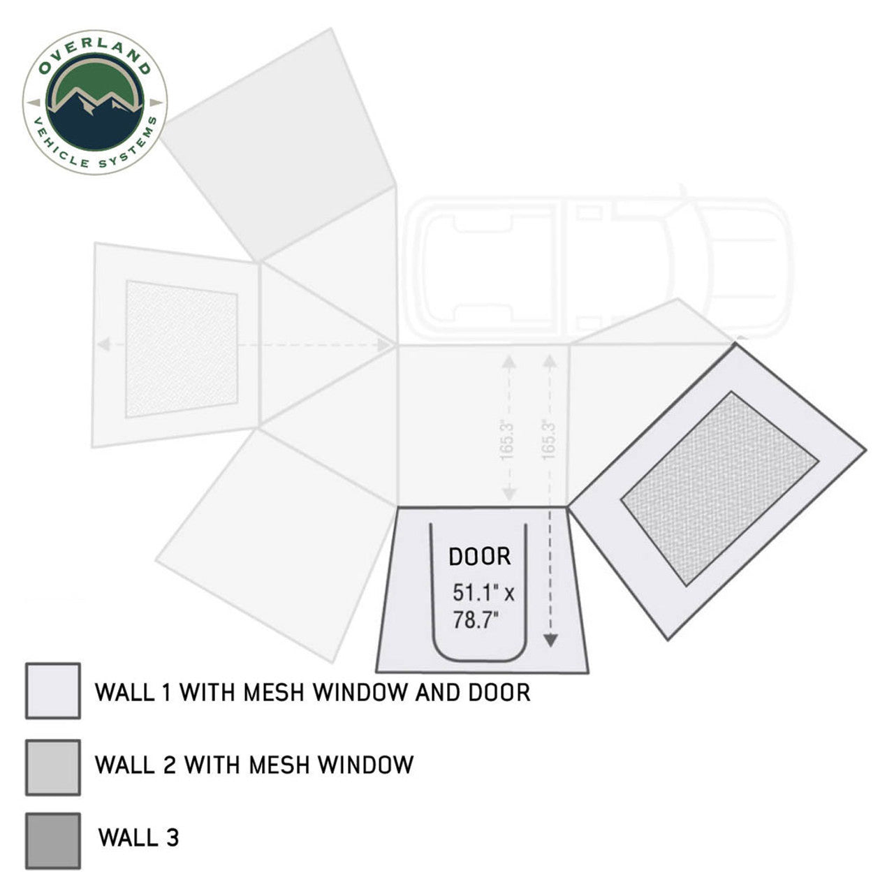 Overland Vehicle Systems HD Nomadic 270 Degree Awning Wall 1 With Door & Window