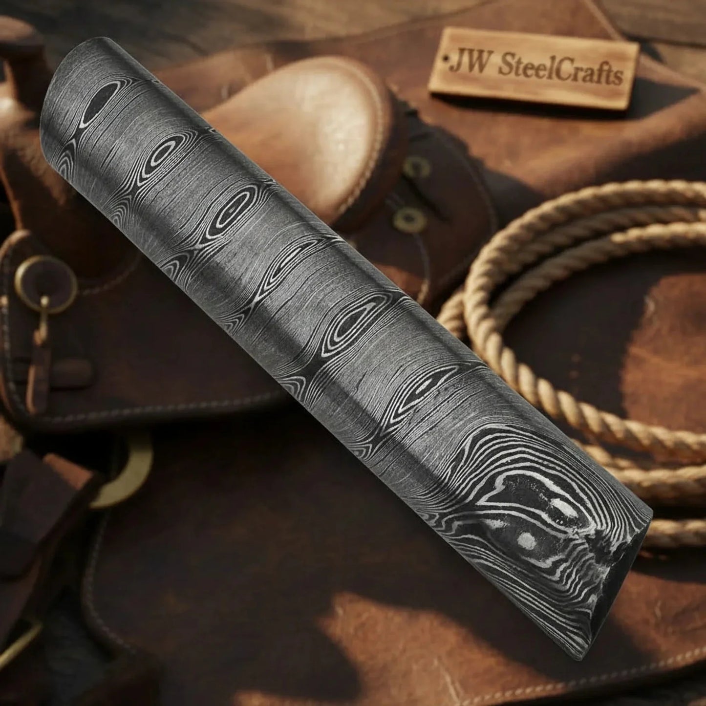 Hand Forged Damascus Steel Round Bar 4" 30mm Twist Pattern Rod Knife Making Billet