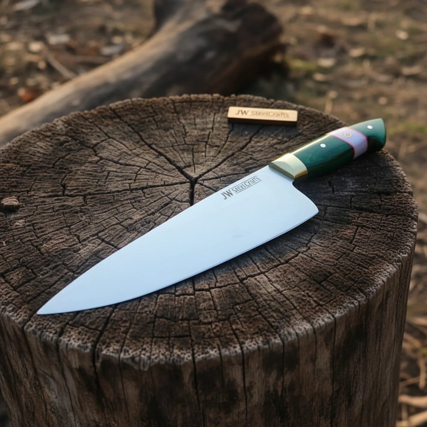 Carbon Steel Chef Knife 8” blade Green Handle Sharp Kitchen Knife