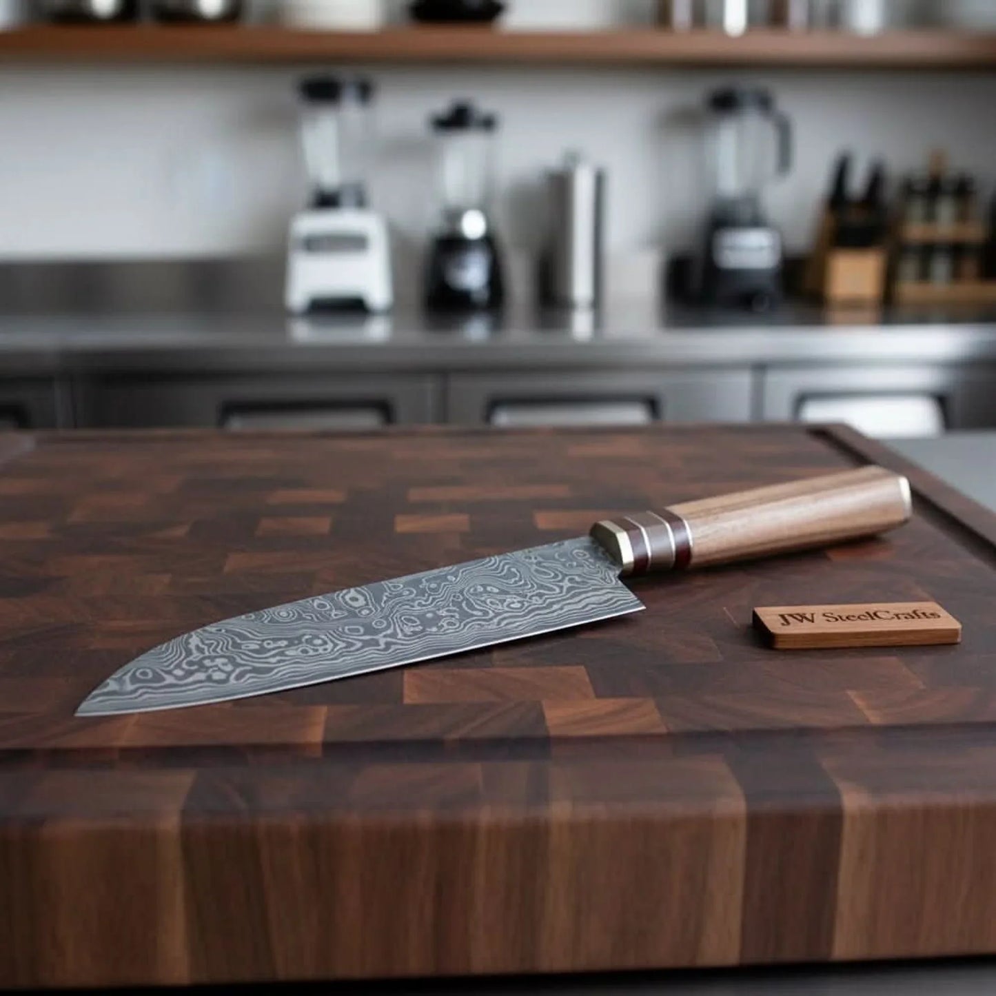 Japanese Utility Knife, Handmade Damascus Petty Knife with Walnut Handle, Small Kitchen Knife