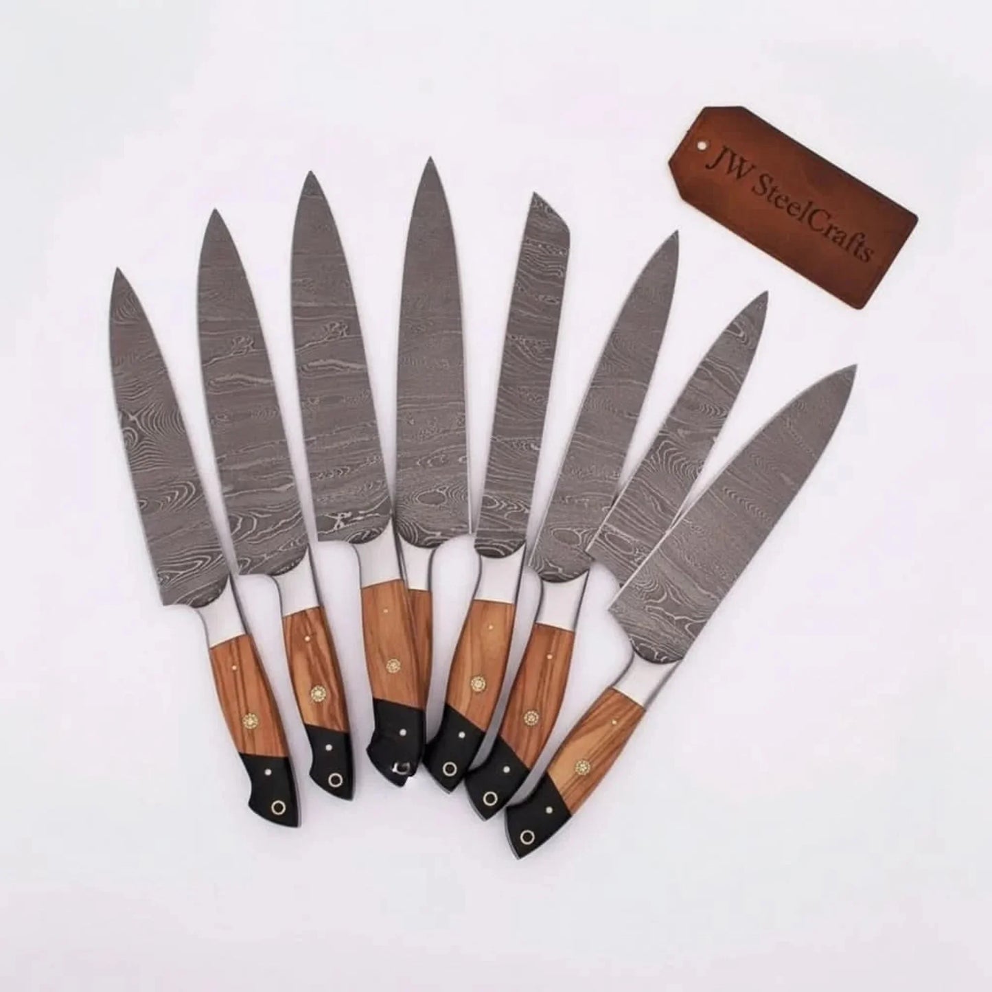 Handmade Damascus Knife Set, Olive Wood & Resin Handle