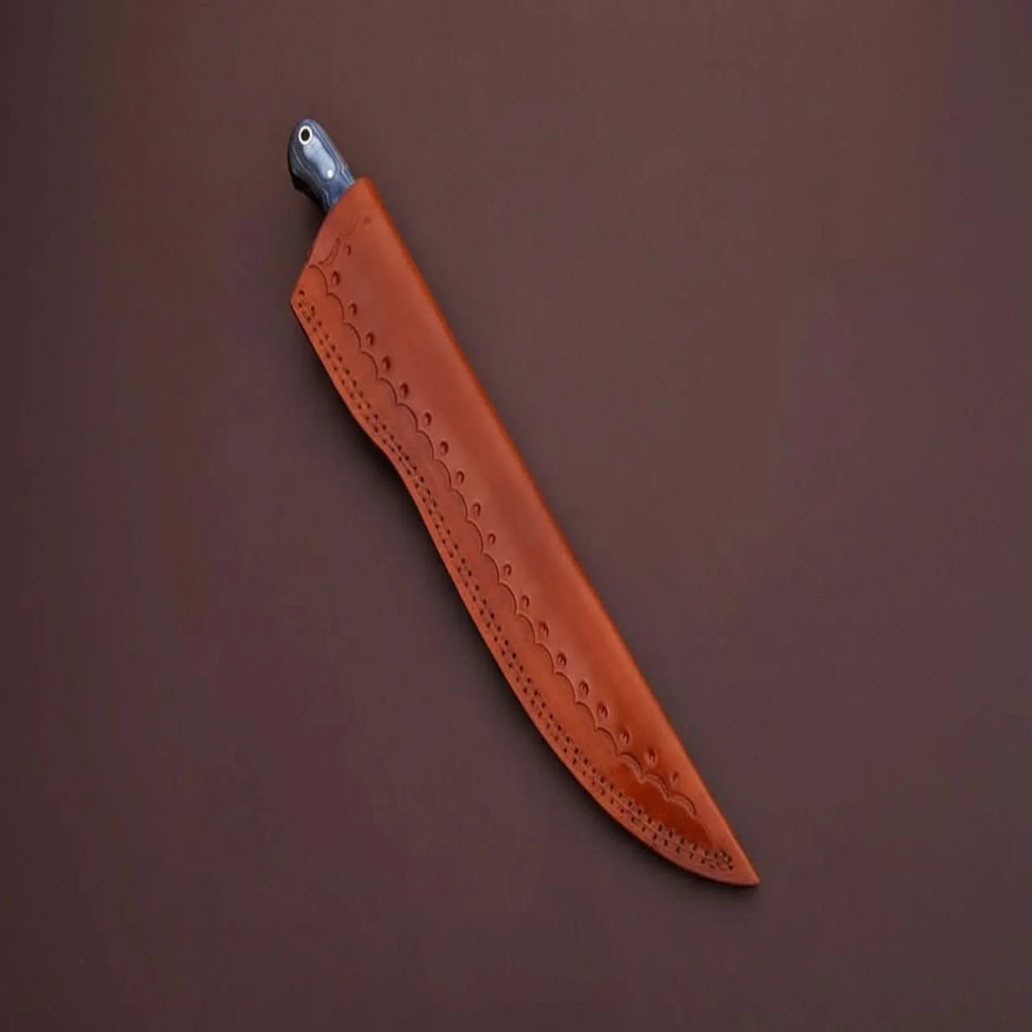 Handcrafted Damascus Steel Fish Fillet Knife with Blue Pakka Wood Handle and Leather Sheath