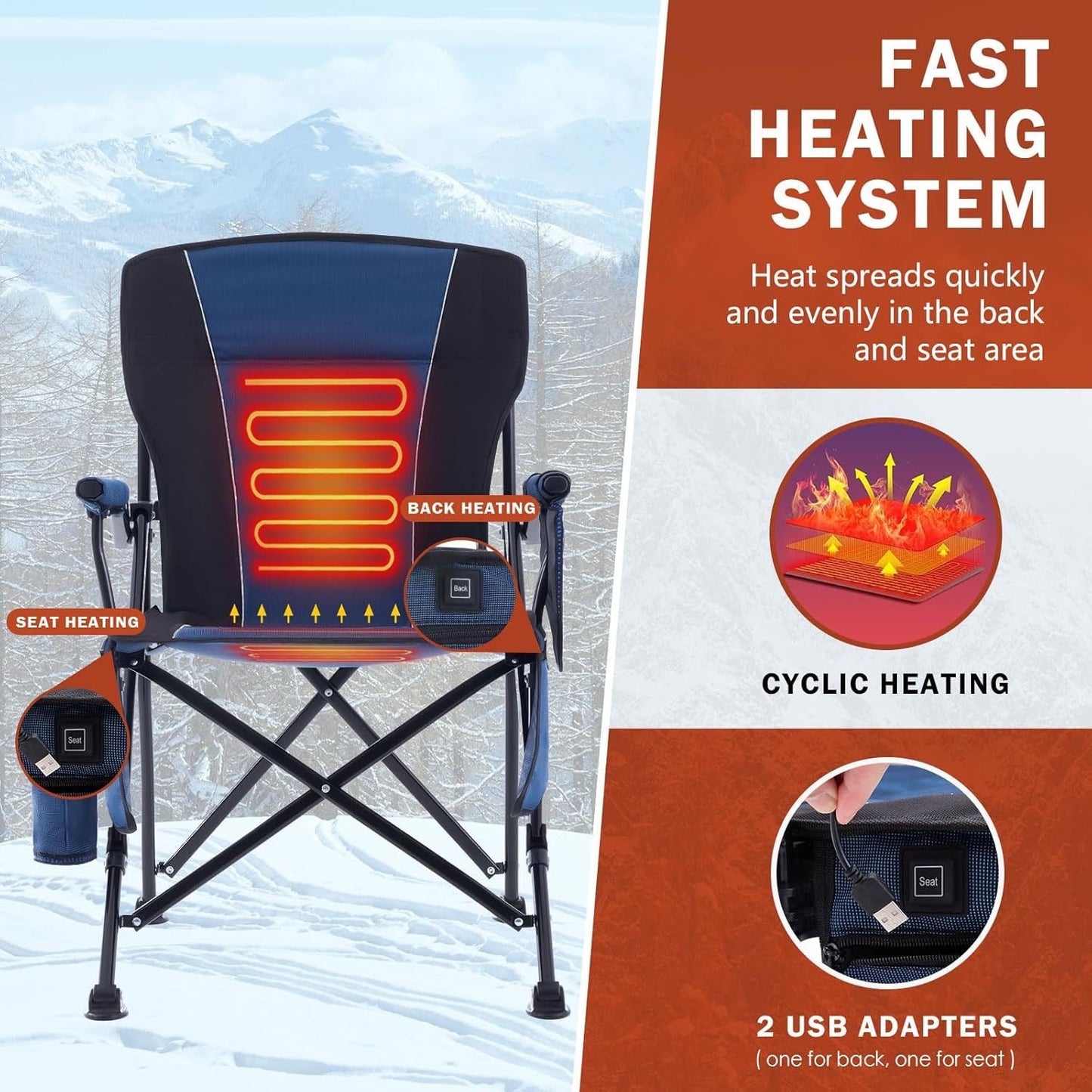LITEGUEST Heated Folding Chair Portable Warmth Gear for Outdoor