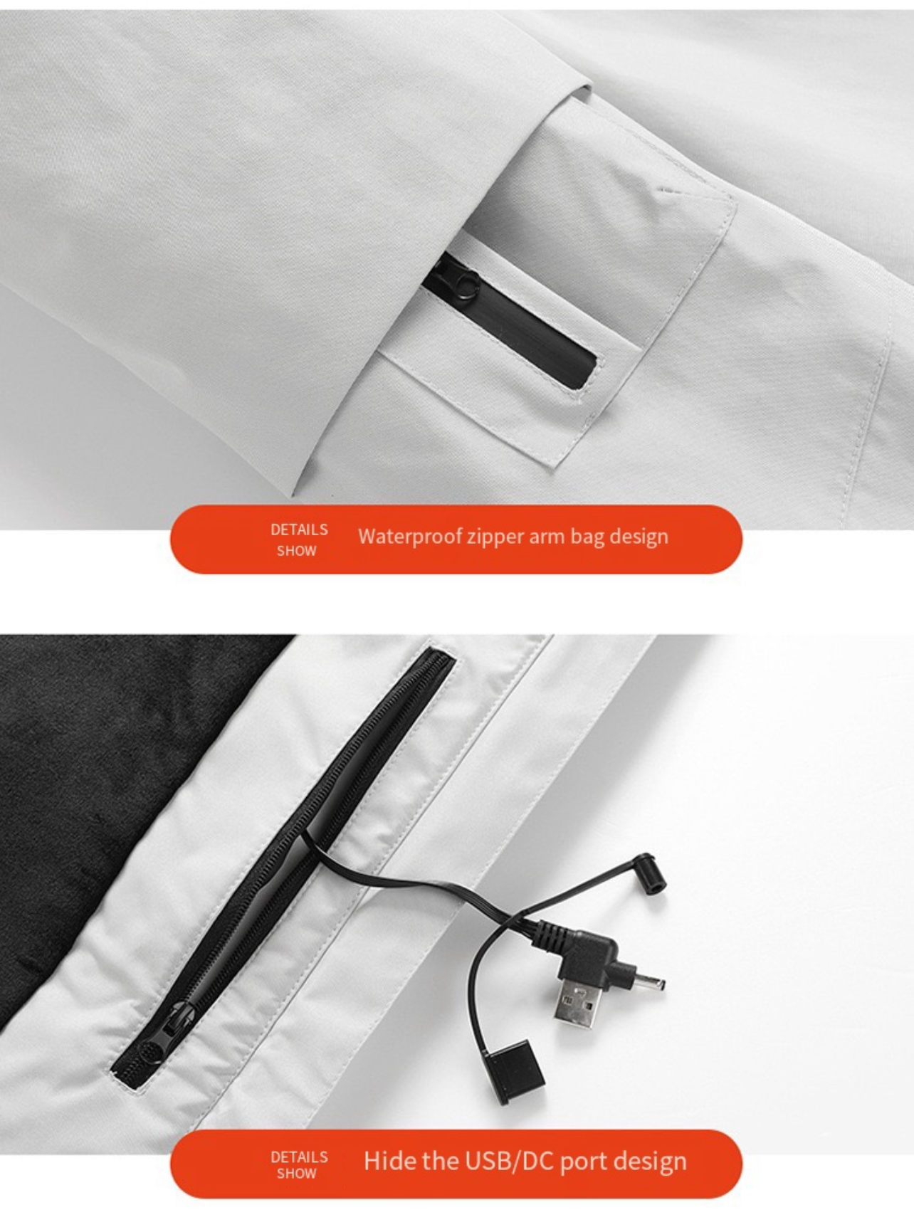 LITEGUEST Waterproof 5-Zone Heated Jacket USB-Powered for Outdoor