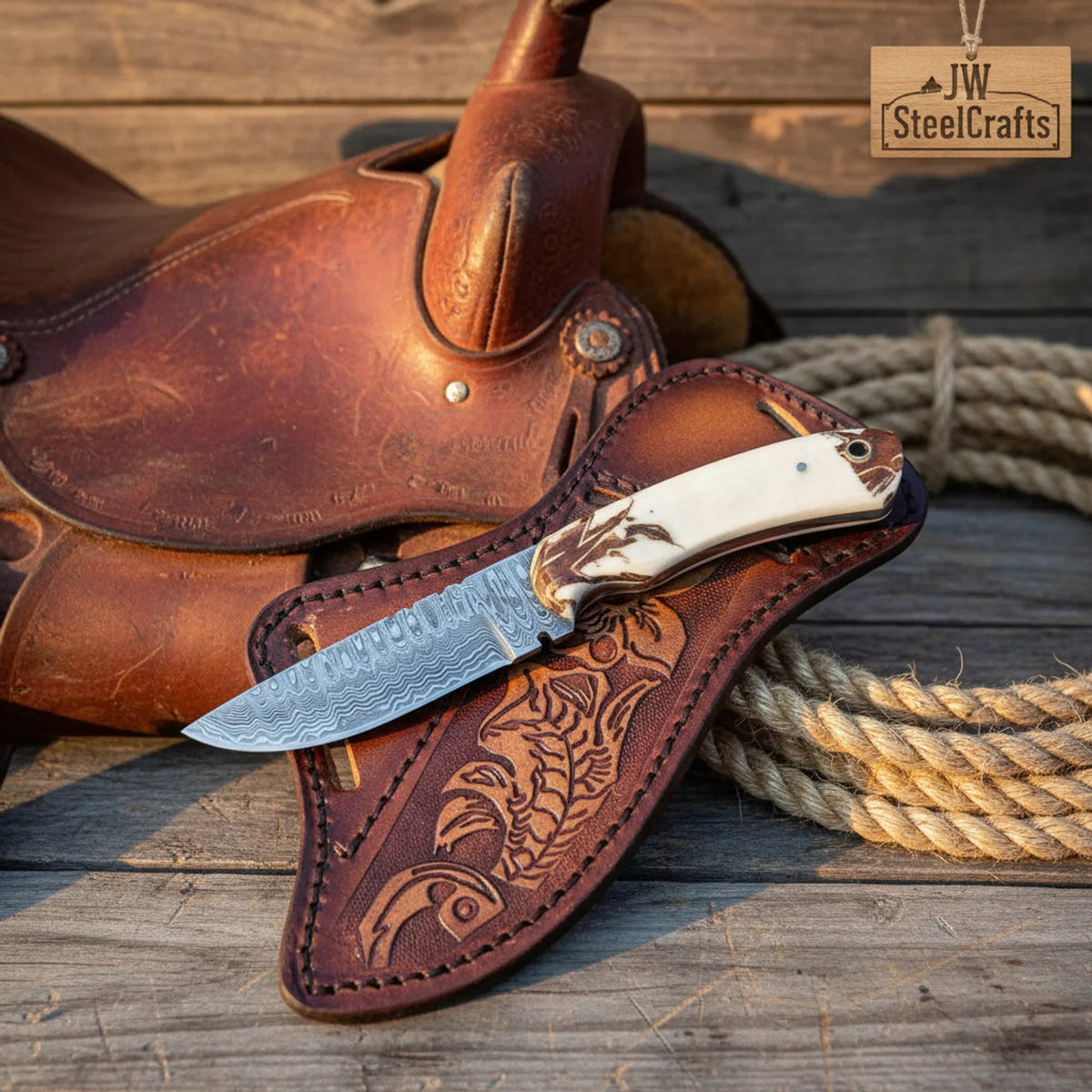 Homestead Trail Cowboy Skinner Knife 8" with white bone handle
