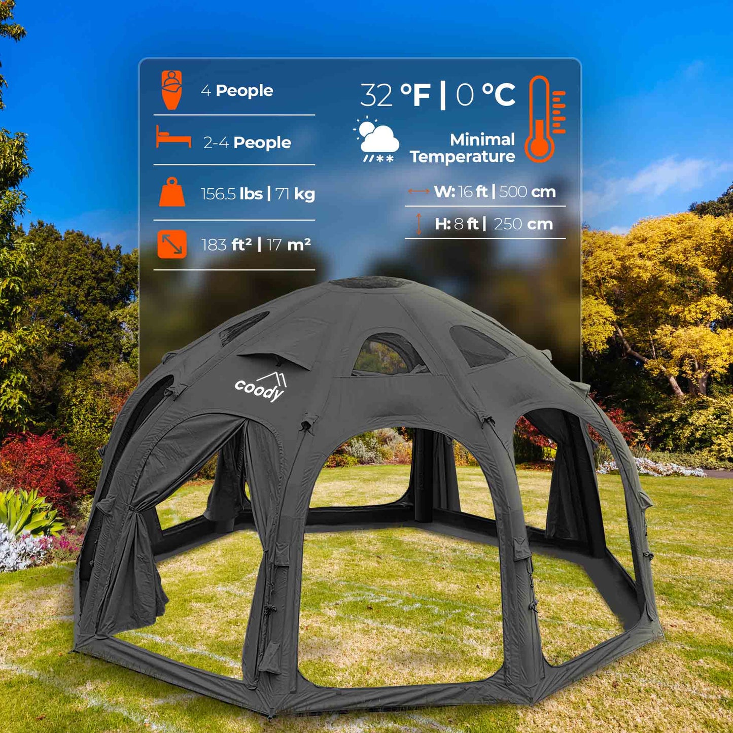 Coody Aurora Dome | RBM Outdoors Inflatable tent Octopus Black for 2-4 person