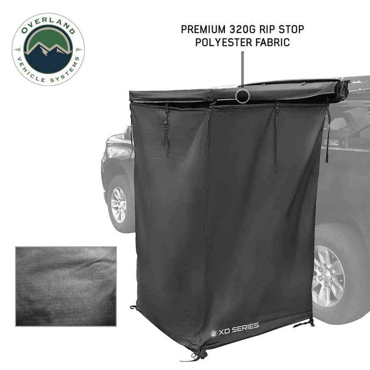 Overland Vehicle Systems XD Nomadic 90 Degree Pivot Shower Awning - w/Light Strip & Black Out Fabric