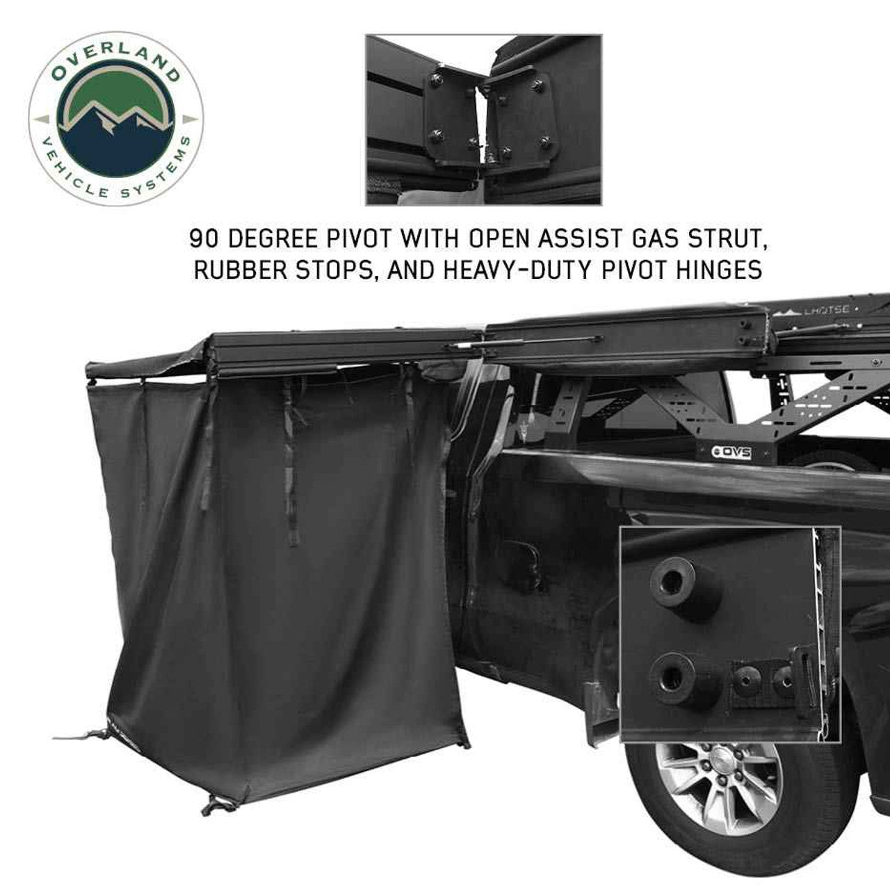 Overland Vehicle Systems XD Nomadic 90 Degree Pivot Shower Awning - w/Light Strip & Black Out Fabric