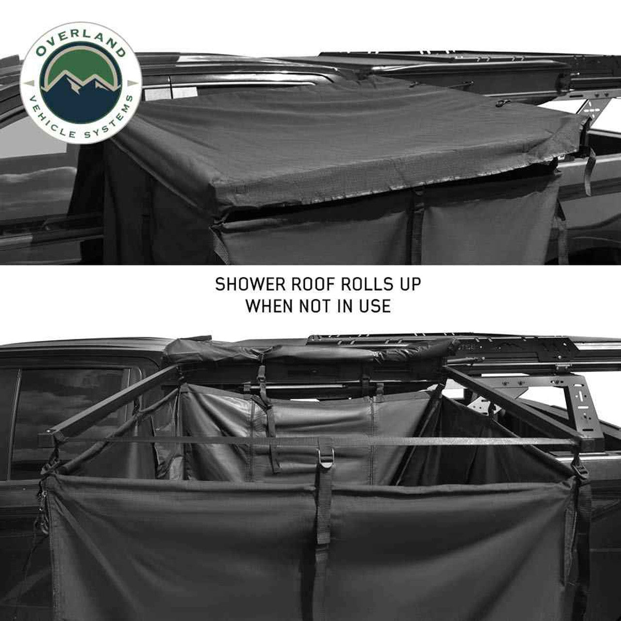 Overland Vehicle Systems XD Nomadic 90 Degree Pivot Shower Awning - w/Light Strip & Black Out Fabric