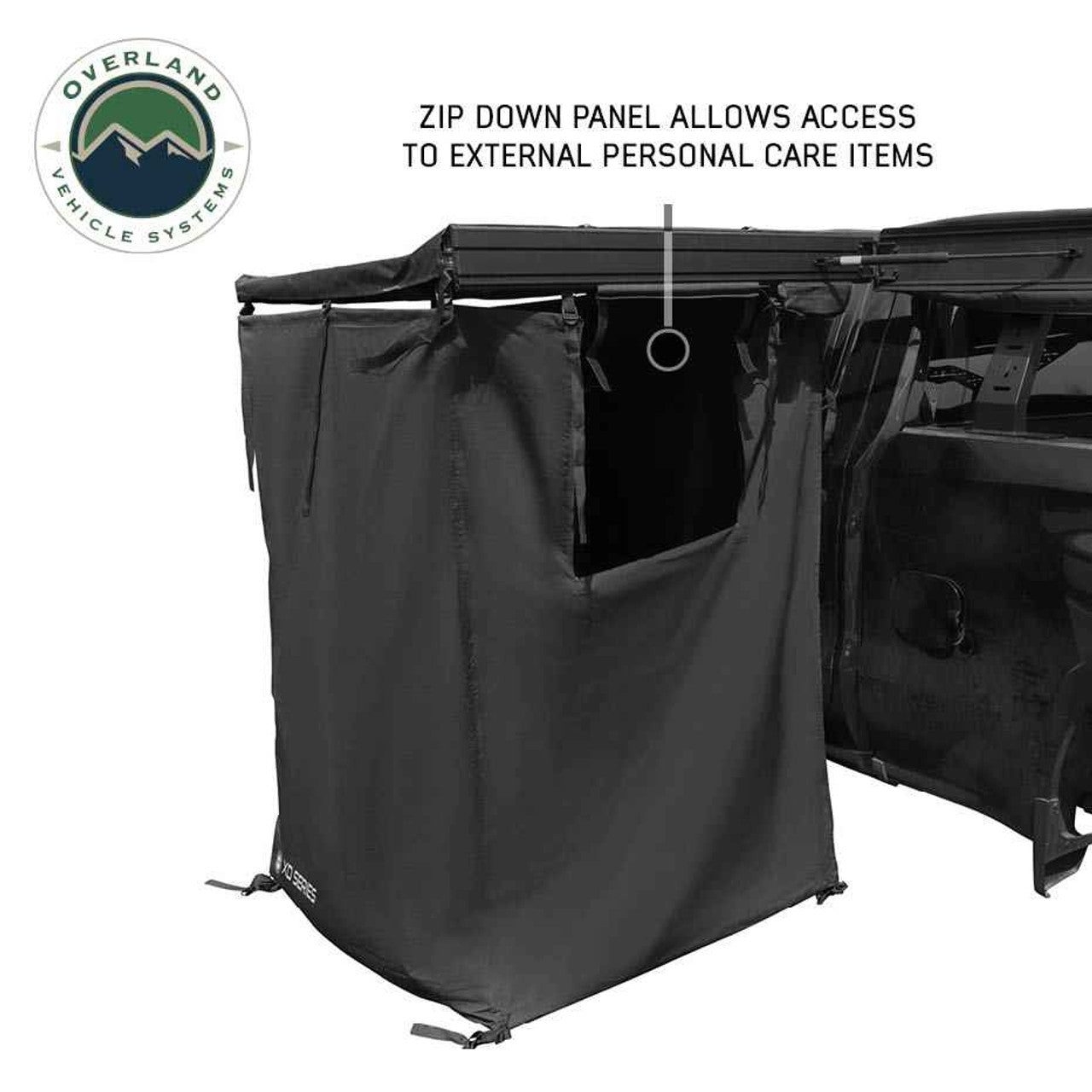 Overland Vehicle Systems XD Nomadic 90 Degree Pivot Shower Awning - w/Light Strip & Black Out Fabric