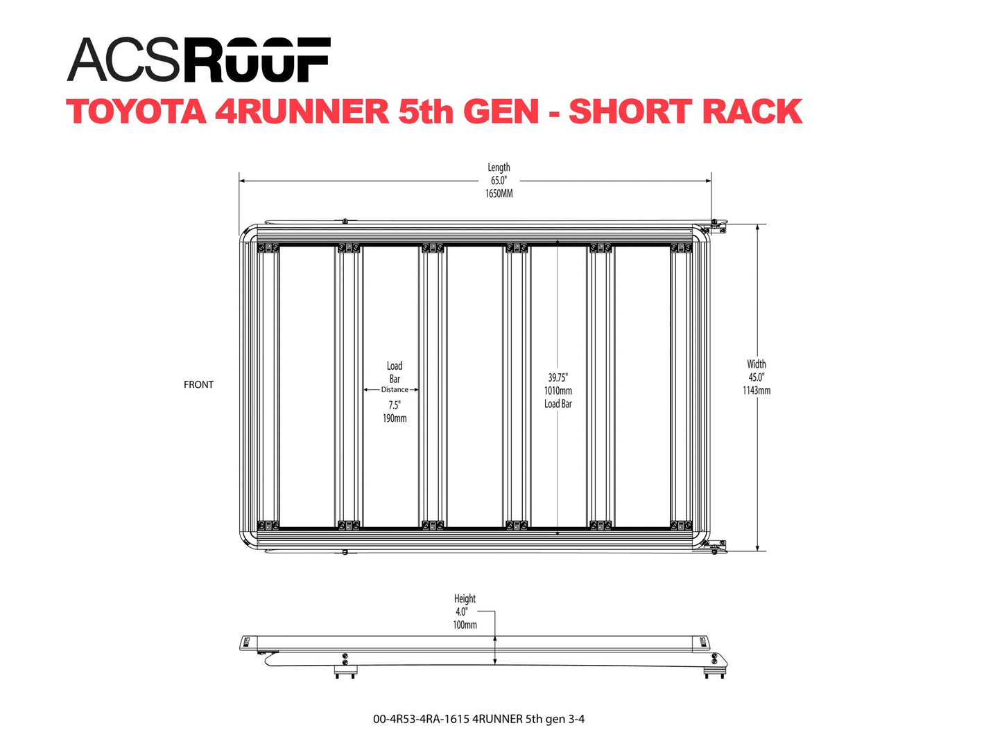 Leitner Designs ACS ROOF | Over Cab Platform Rack for Toyota 4Runner Gen 5 (2010-2023) - 3/4 Rack