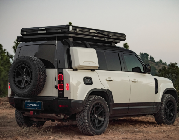 Roveroll Tri-Clam Shell Roof Top Tent | Taupe Body & Black Rainfly 47" | Durable SUV Roof Tent