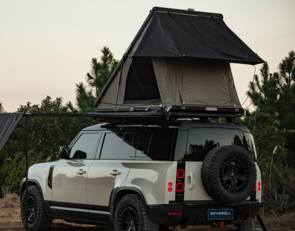Roveroll Tri-Clam Shell Roof Top Tent | Taupe Body & Black Rainfly 47" | Durable SUV Roof Tent
