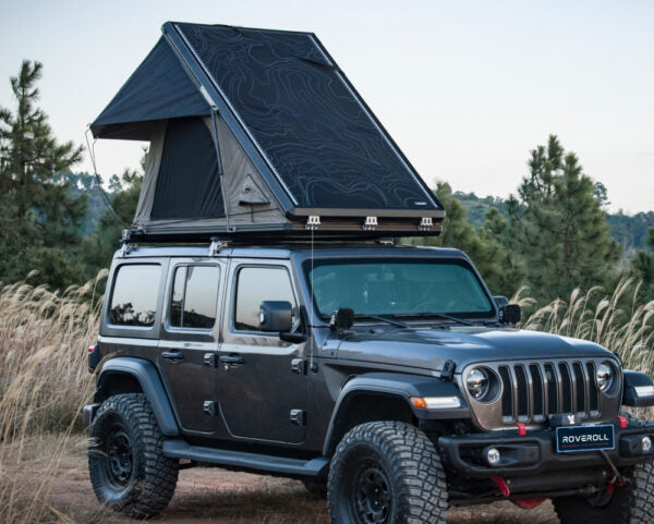Roveroll Tri-Clam Shell Roof Top Tent | Taupe Body & Black Rainfly 53" | Versatile SUV Roof Tent