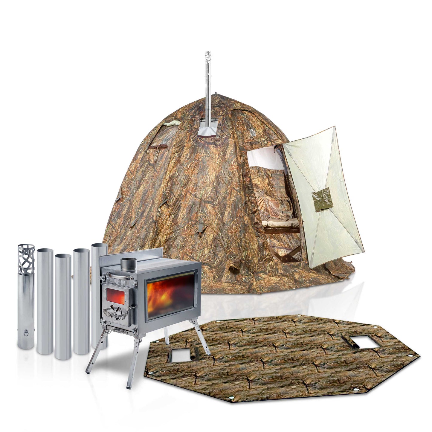 RBM All-Seasons tent UP-2 mini for 1-3 person + Wood Stove Caminus S + Three-Layer Floor