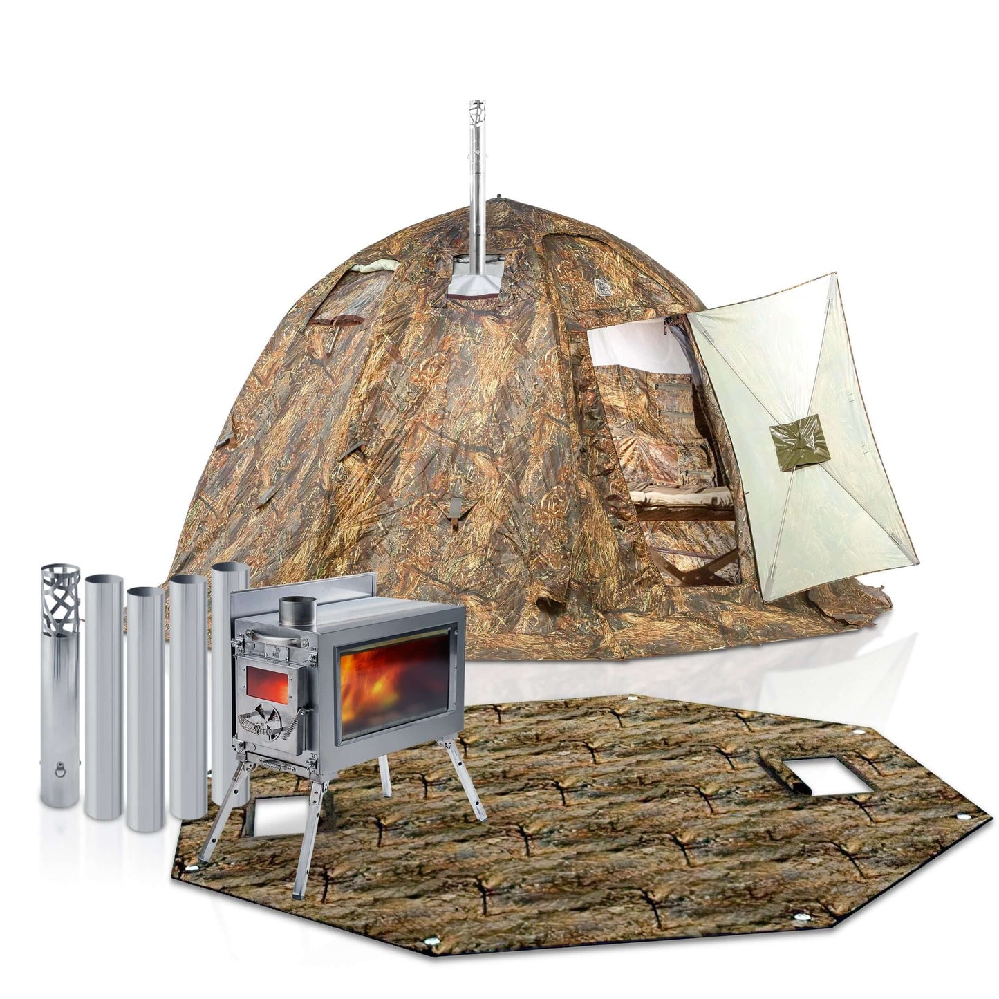 RBM All-Seasons tent UP-2 for 2-4 person + Wood Stove Caminus M + Three-Layer Floor