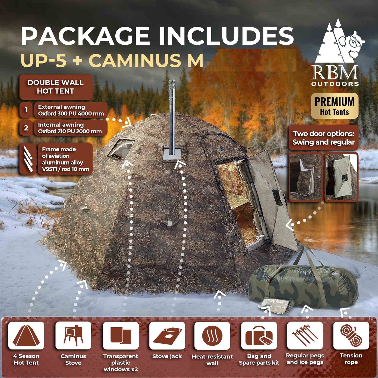 RBM All-Seasons tent UP-5 for 2-6 person + Wood Stove Caminus M
