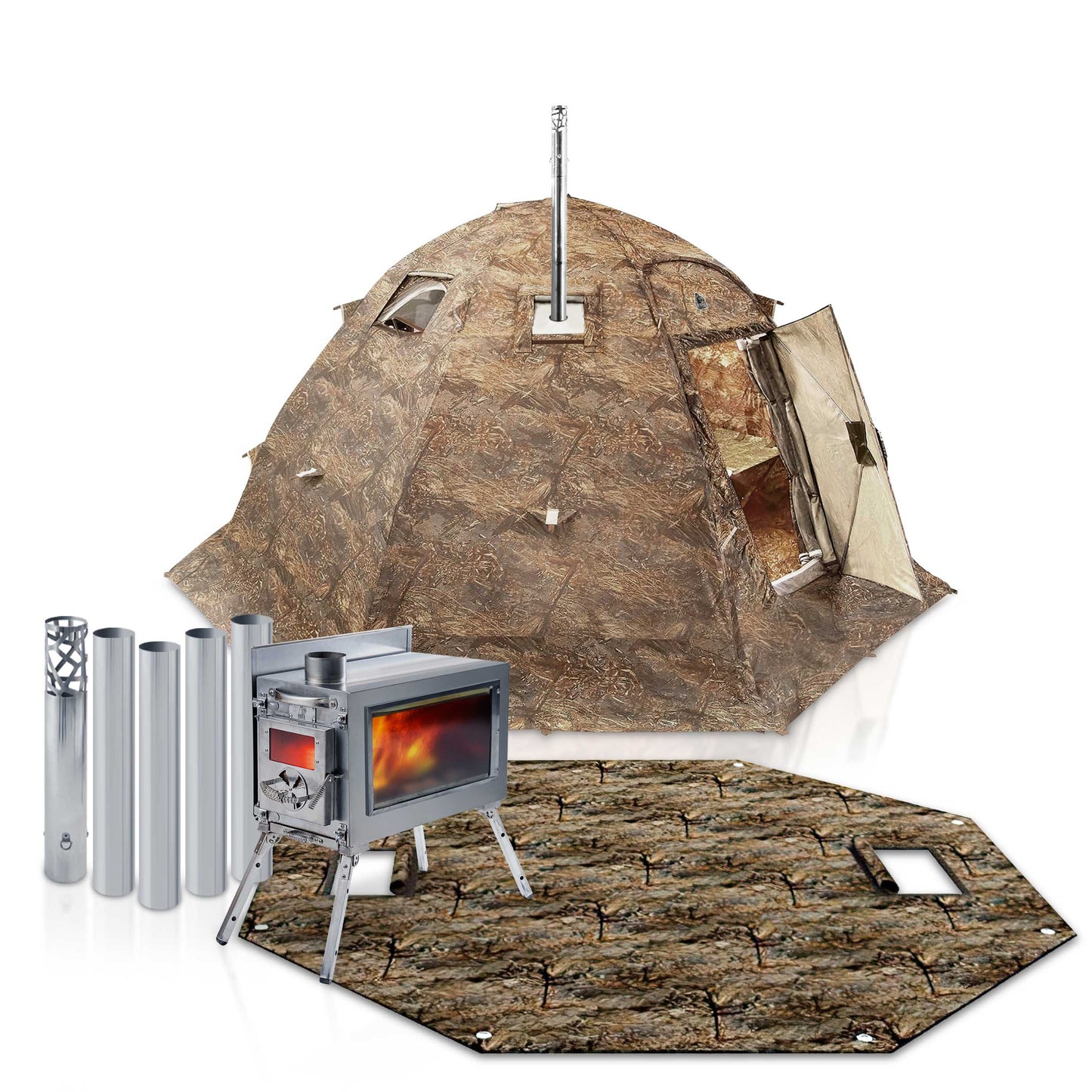 RBM All-Seasons tent UP-5 for 2-6 person + Wood Stove Caminus M + Three-Layer Floor