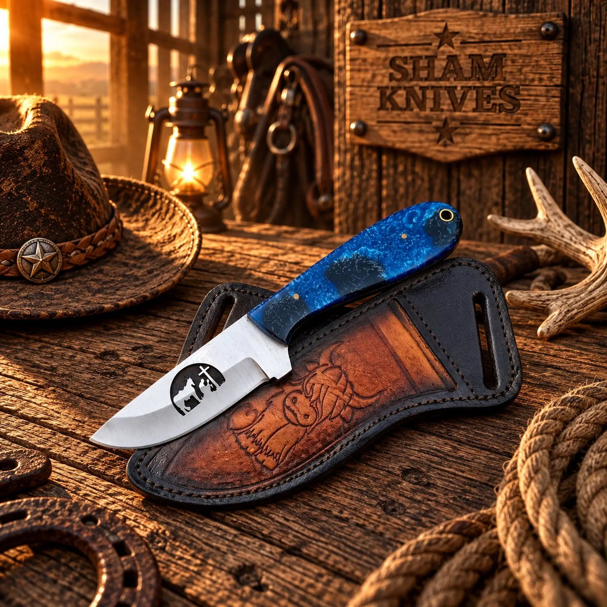 Blue Ridgeline 3.5″ D2 Cowboy Skinning Knife with Cross-Draw Sheath