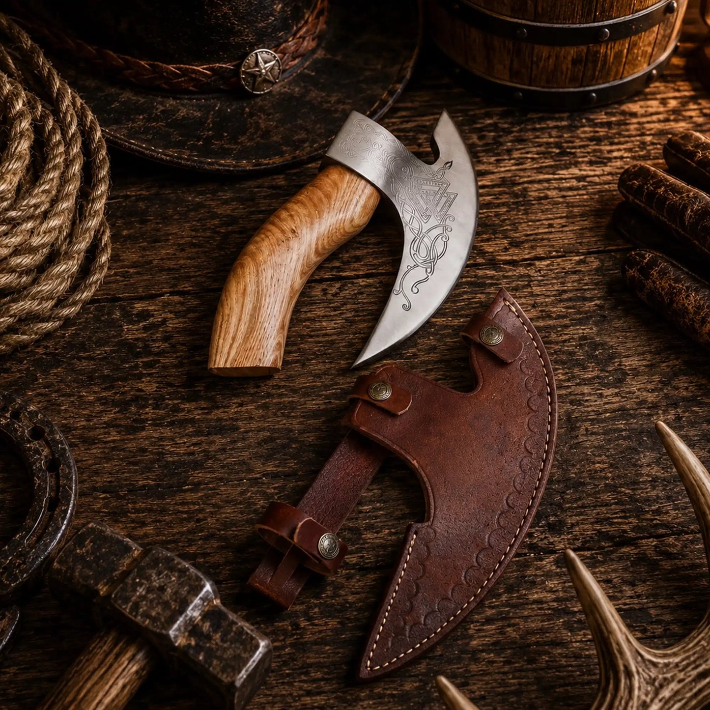 Pizza axe - Viking Pizza Cutter Axe with leather sheath
