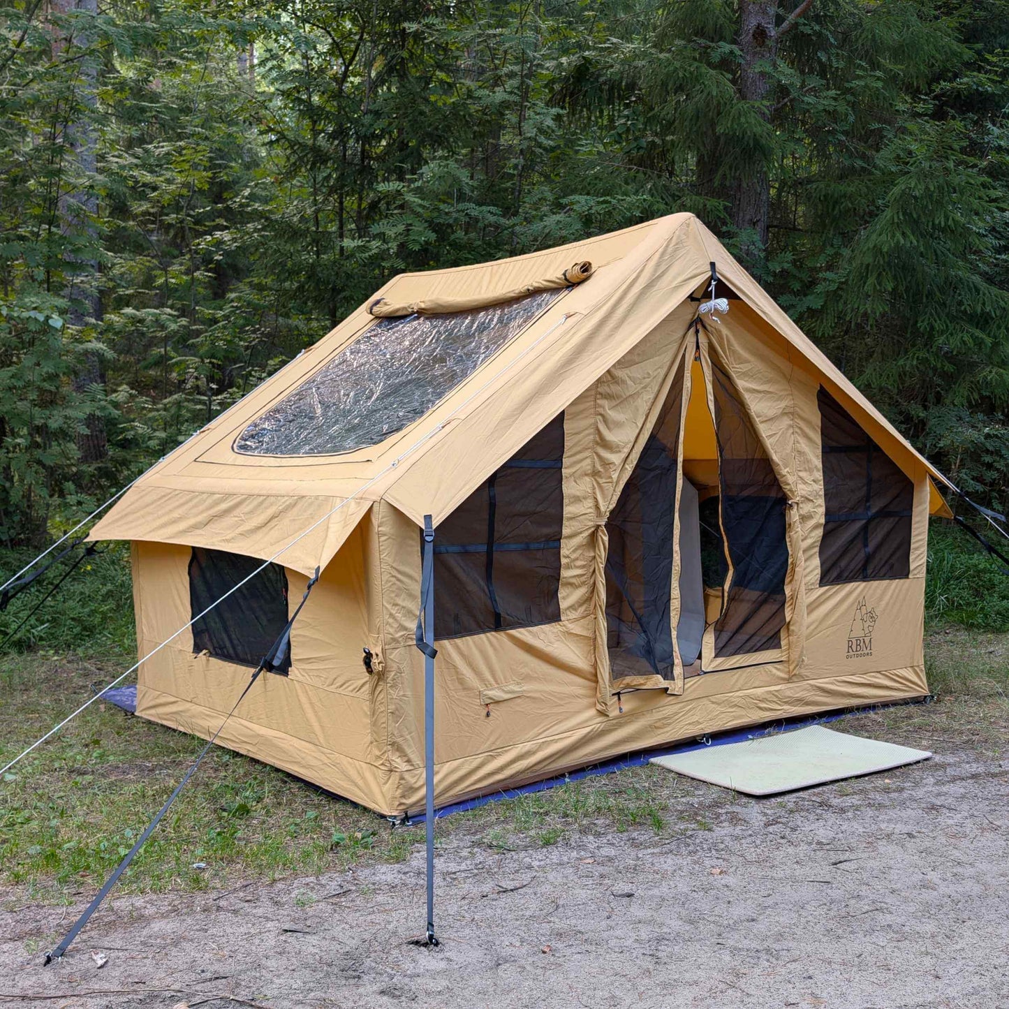 RBM Panda Medium Sunny Beige + Stove Caminus S - Inflatable Tents for Camping with Stove