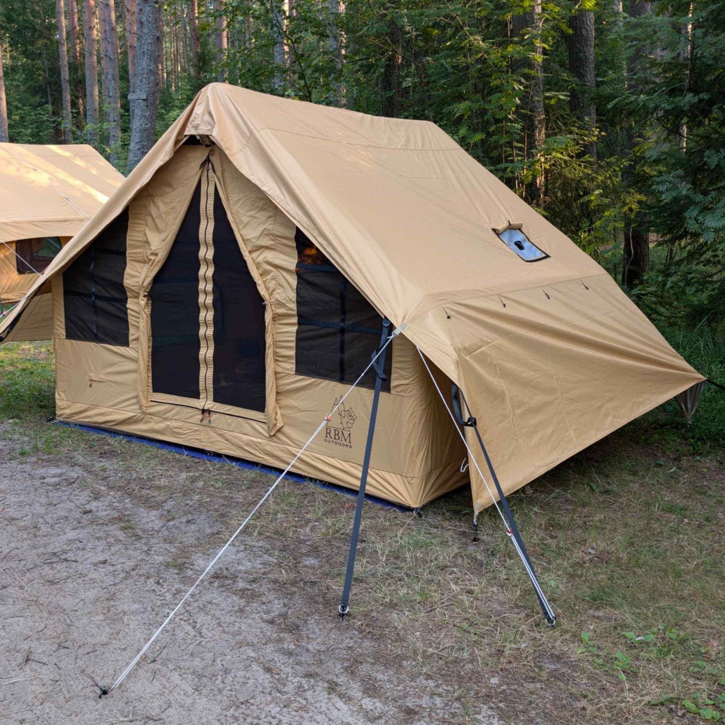 RBM Panda Medium Sunny Beige + Stove Caminus S - Inflatable Tents for Camping with Stove