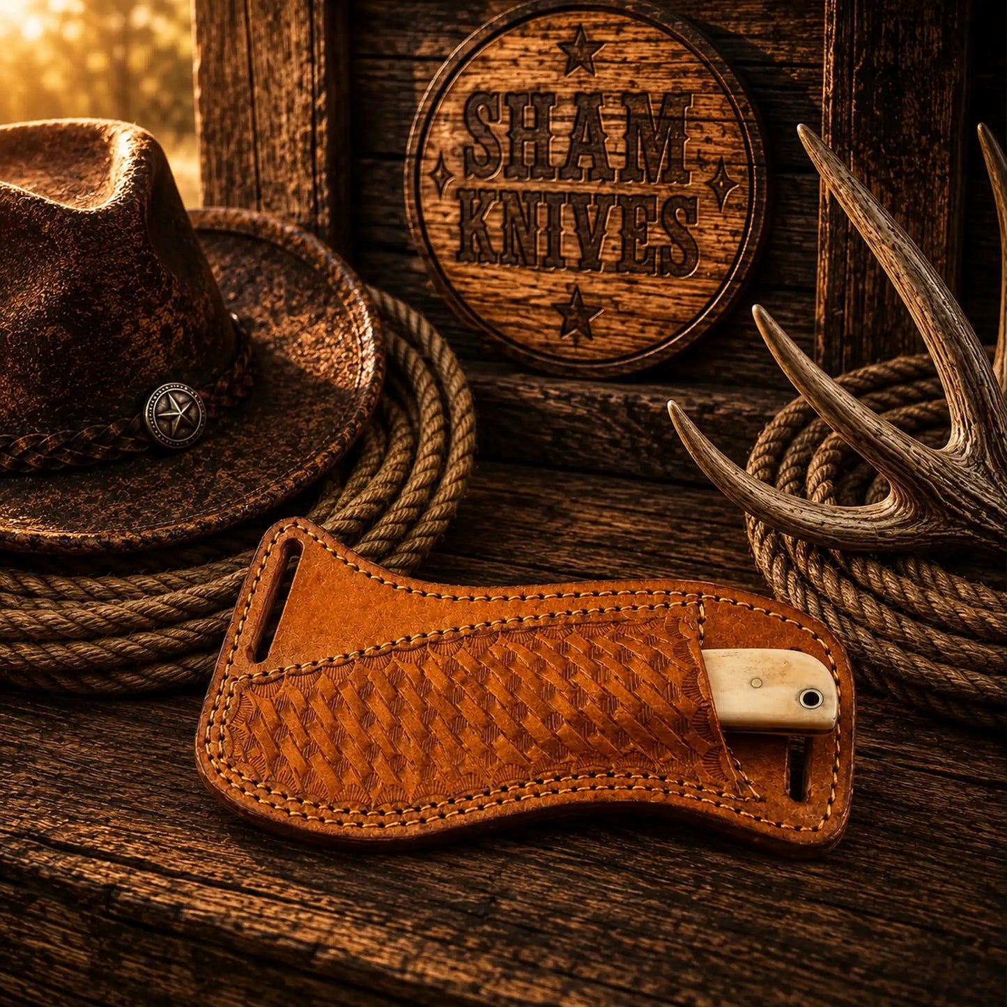 Bone Buckaroo Skinning Knife – D2 Steel & Leather Belt Sheath