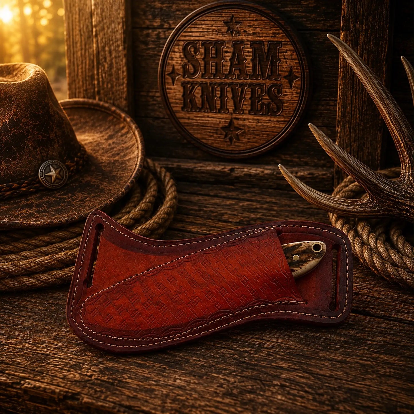 Stag Handle Western Ranch Knife – Rasp Steel & Cross-Draw Sheath
