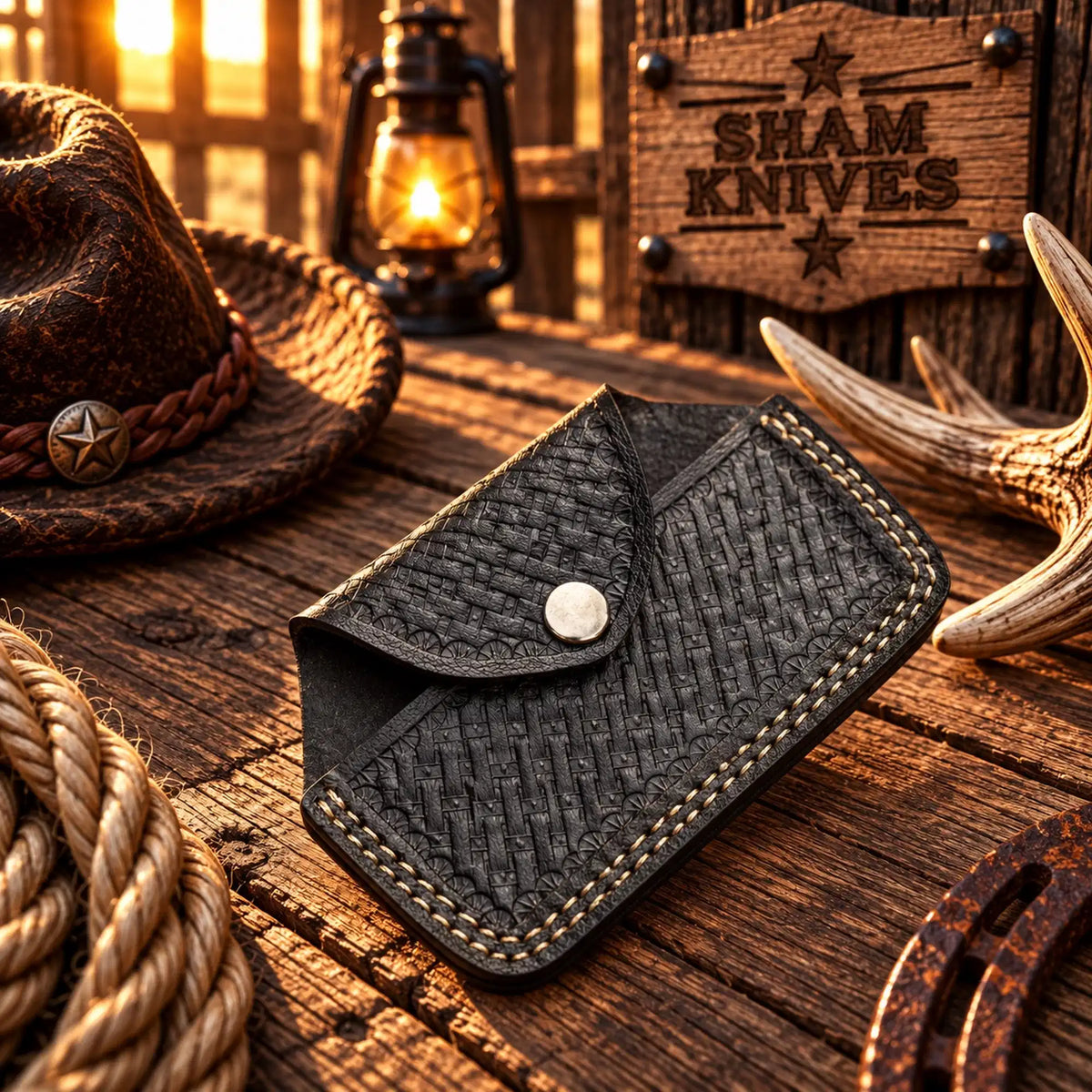 Deadwood Legend Solid Brass Knuckles – Cowboy Display Piece with Leather Sheath