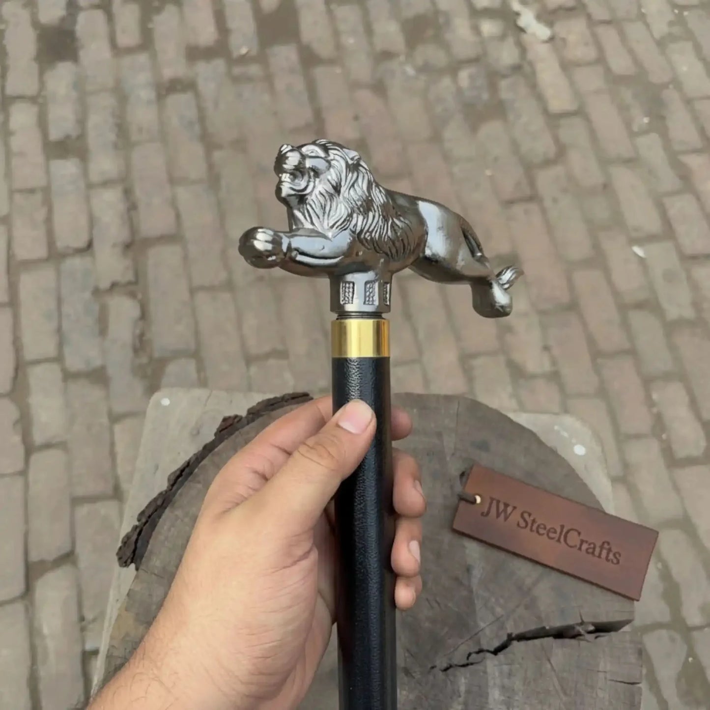 Custom Royal Lion Walking Cane Replica with Decorative Metal Handle for Historical Collection, Costume Events, and Display