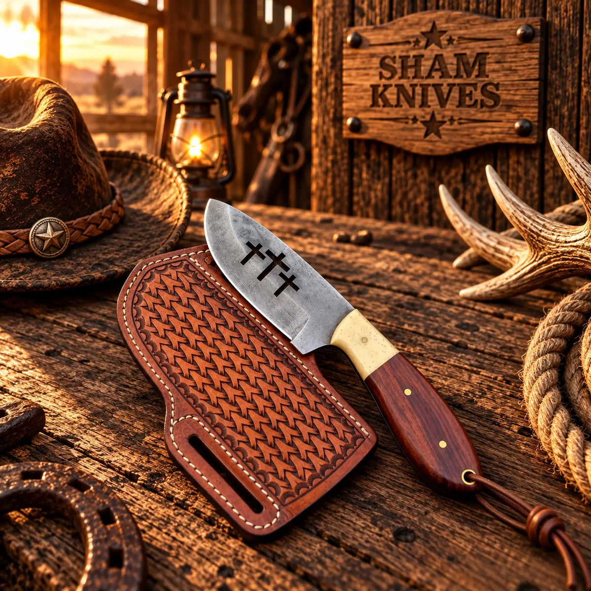 3.5″ D2 Cross-Cut Field Dressing Knife – Rosewood & Pancake Sheath