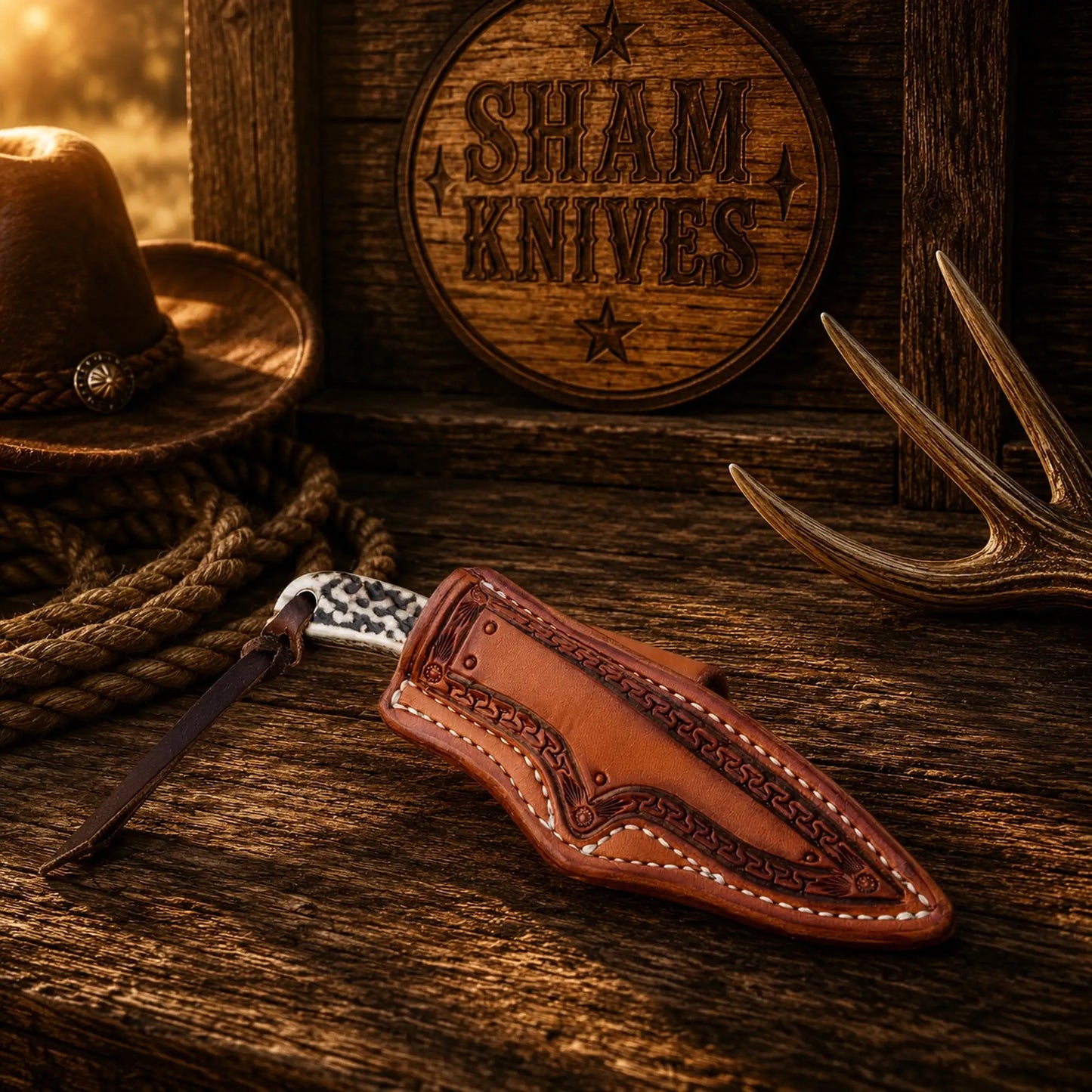 Toothpick Buckaroo Knife – 4″ D2 Steel, Stag & Resin Handle