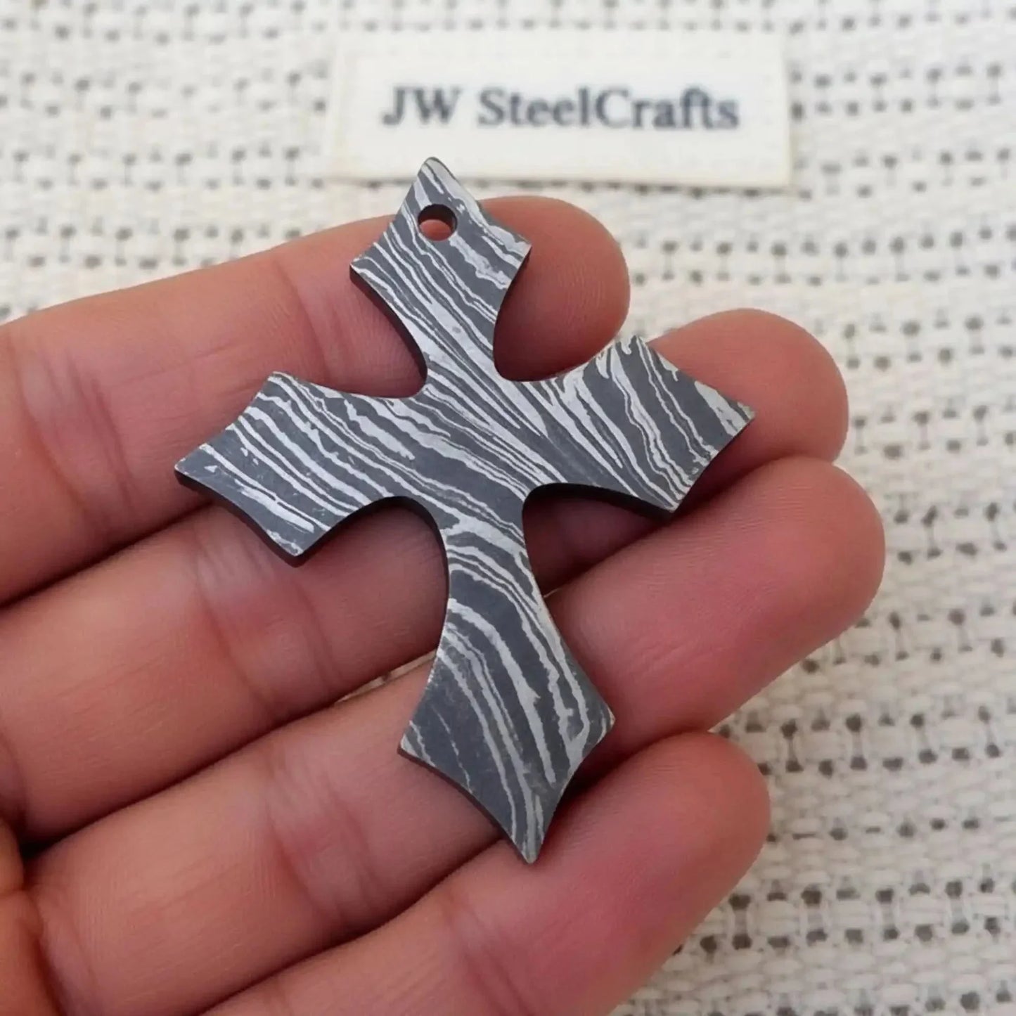 Damascus Steel Christian Cross Locket 3 Inch Handmade Pendant Unique Design